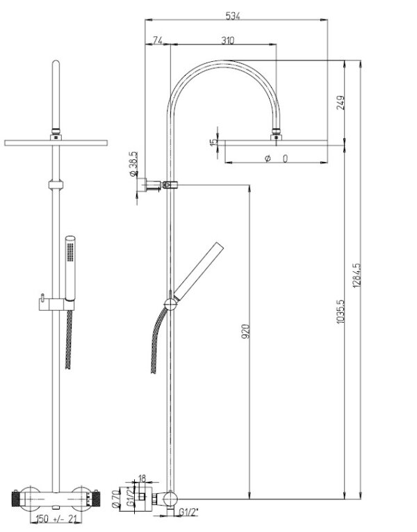 Shower set with thermostat COX 1, chrome, Paini