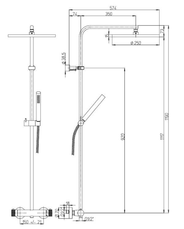 Shower set with thermostat COX 3, chrome, Paini