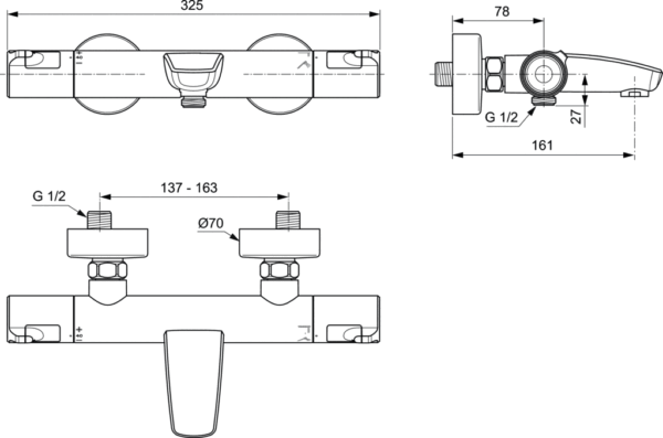 Thermostatic bath and shower mixer CERATHERM T50, chrome, Ideal Standard