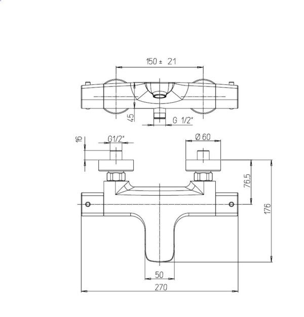 Thermostatic bath and shower mixer NOVE, chrome, Paini