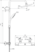 Dušas komplekts ar termostatu CERATHERM T125, hroms, Ideal Standard