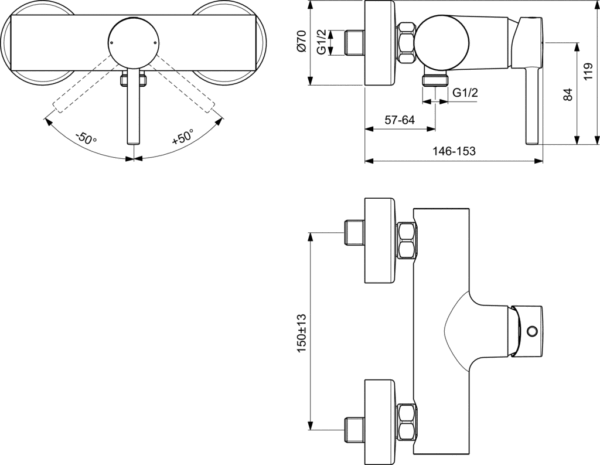 Смеситель для душа CERALINE, хром, Ideal Standard