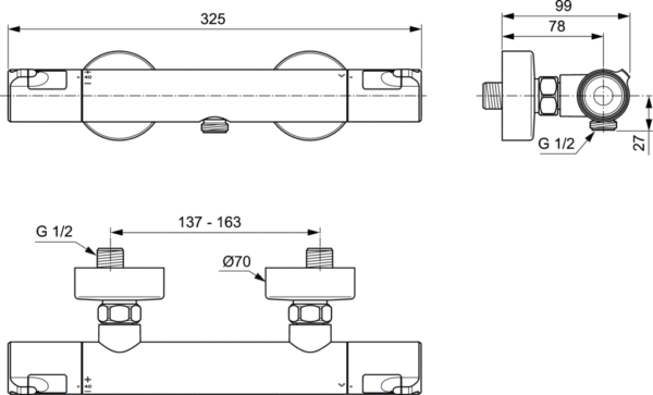 Смеситель для душа с термостатом CERATHERM T50, хром, Ideal Standard