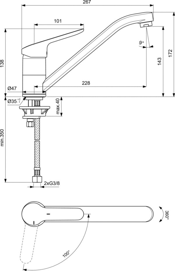 Virtuves jaucējkrāns CERAFLEX One-Hole BLUESTART®, hroms, Ideal Standard