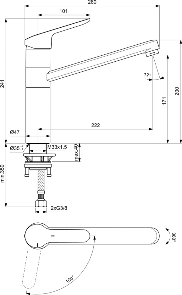 Virtuves jaucējkrāns CERAFLEX One-Hole BLUESTART®, hroms, Ideal Standard