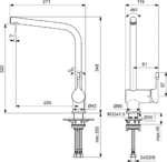 Virtuves jaucējkrāns CERAFLEX One-Hole BLUESTART®, hroms, Ideal Standard