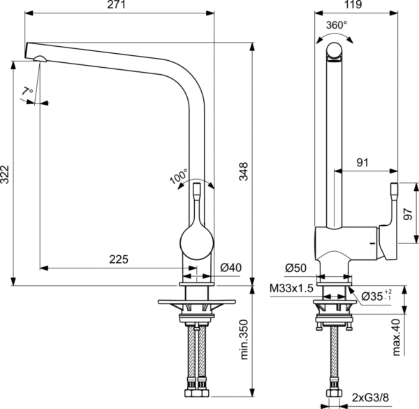 Virtuves jaucējkrāns CERAFLEX One-Hole BLUESTART®, hroms, Ideal Standard