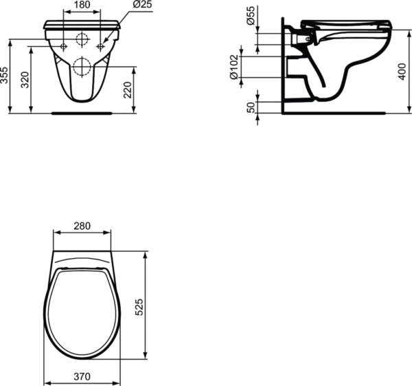 Wall hung wc EUROVIT Rimless (seat included) Ideal Standard