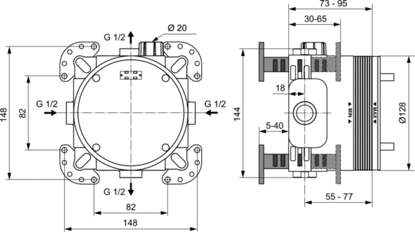 Iebūvēta darba daļa dušas maisītājam ar 1-2 izvadiem, EASY-BOX, Ideal Standard