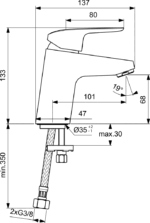 Izlietnes jaucējkrāns, CERAFLEX GRANDE, hroms, Ideal Standard