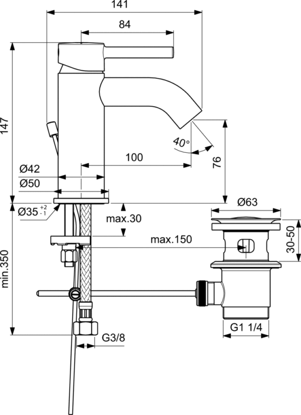 Смеситель для раковины CERALINE, хром, Ideal Standard