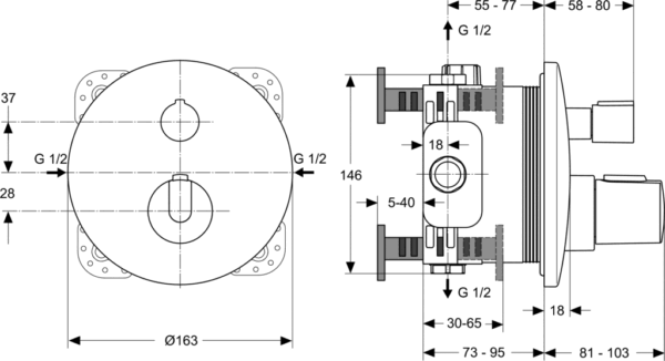 Thermostatic shower set CERATHERM 100, chrome, Ideal Standard