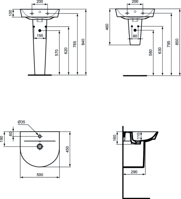 Izlietne CONNECT AIR ARC 50, Ideal Standard