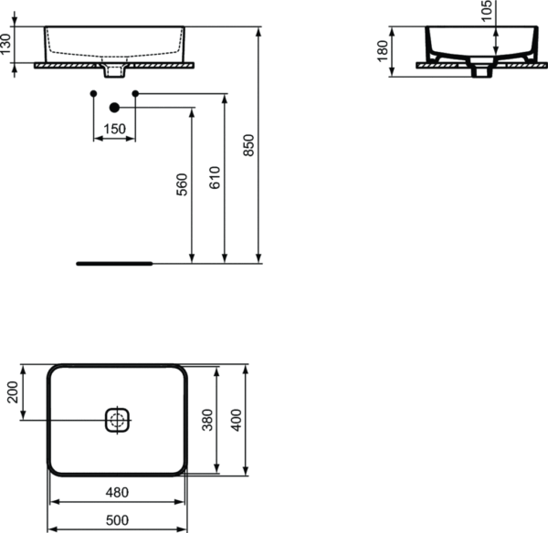 Раковина STRADA II VESSEL 50 RECTANGULAR, Ideal Standard