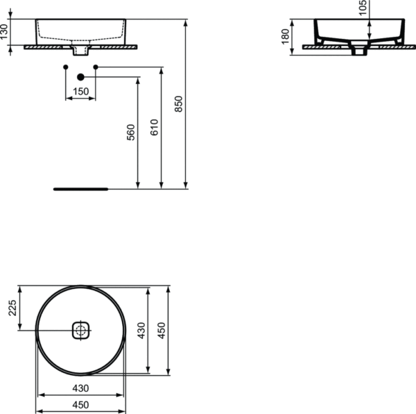 Washbasin STRADA II VESSEL 45 ROUND, Ideal Standard