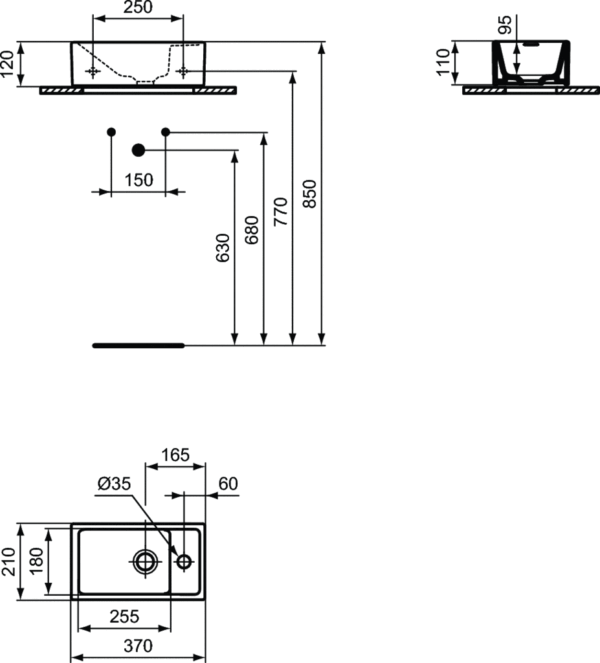 Раковина TEMPO 37 правосторонняя, Ideal Standard