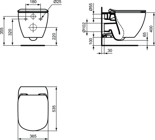 Унитаз подвесной TESI AQUABLADE® (с крышкой) чёрный, Ideal Standard