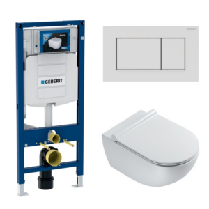 WC komplekts (iebūvējamais rāmis / skalošanas tvertne Geberit DUOFIX SIGMA + ūdens skalošanas taustiņš SIGMA30 + WC pods SFERA NF 54)