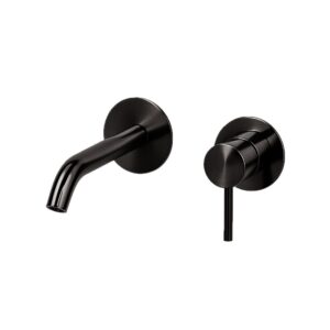 Wall-mounted basin mixer METRICA, shiny brushed black, Daniel